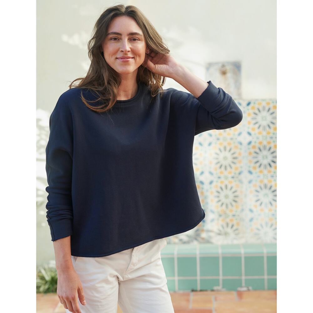 Frank & Eileen Anna Long-Sleeve Capelet Pullover Navy Blue Cotton LG Minimalist